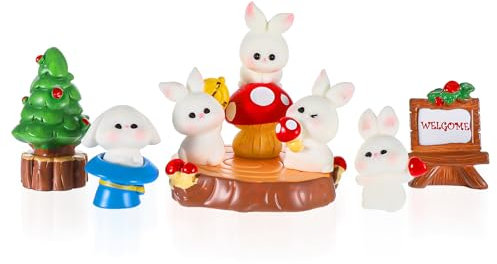 Amabro 8 Stück Hasenfiguren Feengarten, Feengarten Zubehör Miniatur Deko Garten Zubehör Mini Hasenfiguren für den Garten Pilz Feengarten süße Häschenstatuen für Mikro Landschafts Blumentöpfe Ostern