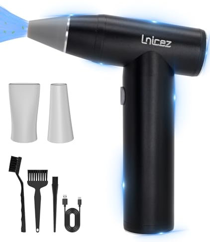 Aire comprimido Limpieza pc 150000 RPM [Potente Motor sin escobillas y sin núcleo] [Elegante Todo Metal] soplador de Aire para pc Aire comprimido Alternativo cámaras (Negro)