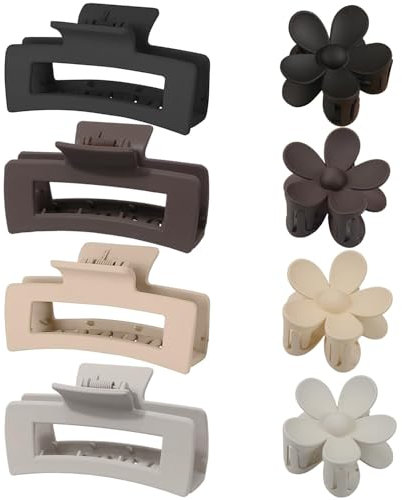 Elepl 8 Pièces Pince Cheveux Femme Antidérapantes 4 Pinces Cheveux Rectangulaire et 4 Pince a Cheveux Fleur Mates Accessoires pour Cheveux Épais et Fins (4 Couleurs)
