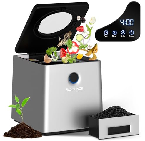 Floisdace Smart Kitchen Composter Bin, 3L Large Capacity with Visual Lid and LED Display, Turns Food Waste into Dry Compost, Low Noise, Odorless, Self-Cleaning Electric Compost Bin Kitchen