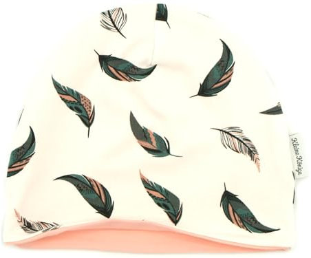Kleine Könige Mütze Kinder Mädchen Beanie · Modell Federn Oliv, Altrosa · Ökotex 100 Zertifiziert · Größe 86/92 (KU 45-47)
