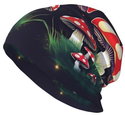 JEJEA Beanie-Mütze mit magischem Pilz-Druck, warm, gestrickt, weich, hautfreundlich, für Damen und Herren, Schwarz, Schwarz , Einheitsgröße