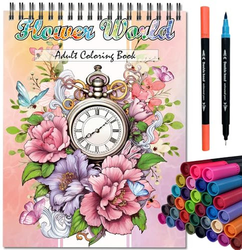 Jadeso Malbuch für Erwachsene Mit Stiften, A4 Spiralbindung Färbung Buch für Erwachsene Entspannung mit 36 Farben Marker, Angst Relief Geschenke mit 30 Blumen Mustern