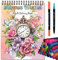 Jadeso Malbuch für Erwachsene Mit Stiften, A4 Spiralbindung Färbung Buch für Erwachsene Entspannung mit 36 Farben Marker, Angst Relief Geschenke mit 30 Blumen Mustern