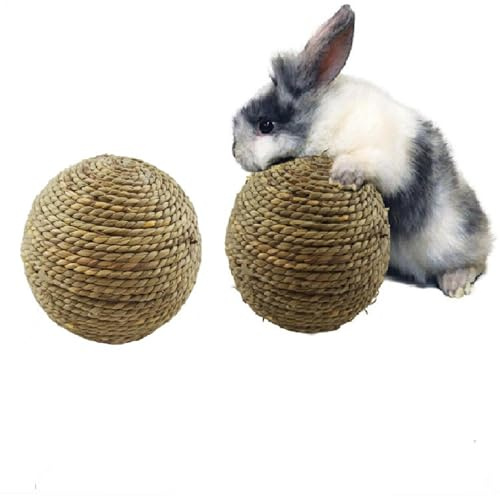 2 palline da masticare per coniglio, in paglia, naturale, giocattolo per piccoli animali domestici, palline da masticare, giocattoli naturali da masticare per piccoli animali, giocattolo per conigli,