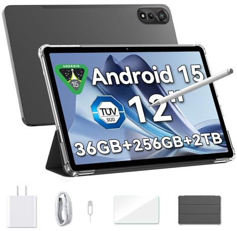Blackview MEGA2 12 inch Tablet Android 15 Gaming Tablet with SIM Card Slot, Pen, 36GB + 256GB (2TB), 2.4K 120Hz FHD+ IPS Display, 9000mAh/33W, 8MP + 16MP AI Camera, 4G LTE, 5G WiFi, GPS