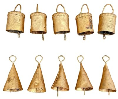 Turodeuo 10 Pcs Vintage Hanging Bells Christmas Decorations Bells for Home Decor, Cow Bells Decoration with Rope Style A Easy Install Easy to Use