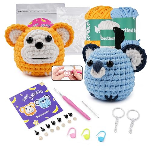 LetCart Anfänger Häkel Starter Kit, Komplettes Häkelset mit Schritt-für-Schritt-Video-Tutorials, Häkeln - Geschenk für Geburtstage, ideales DIY-Geschenk für Bastelliebhaber (Affe Koala)