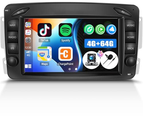 4+64G Carplay Autoradio für Mercedes Benz W168 W203 CLK C209/W209 SLK/W170 W463 Viano Vito Vaneo mit Android Auto, 7 Zoll Touchscreen mit WiFi GPS FM/RDS Bluetooth Hi-FI SWC + AHD Rückfahrkamera