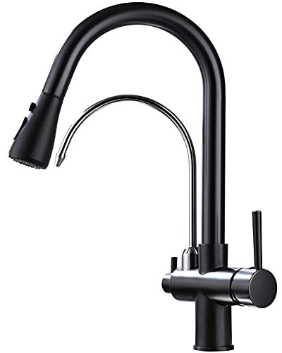 Wmmner Robinet de Cuisine À Double Poignée Avec Pulvérisateur Extractible Robinet D'Eau Potable, Mélangeur À Arc Élevé Pivotant À 360° Tap Robinets de Purificateur de Filtre À Eau Prospères