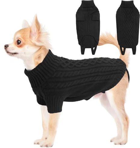 LiebeDD Hundepullover - Kuschelig Hundepulli Kleine Hunde, Rollkragen Strick Pullover Hund mit Beinschlaufe und Geschirrloch, Kleidung für Chihuahua Katzen, Warm Dog Sweater (Schwarz XS)