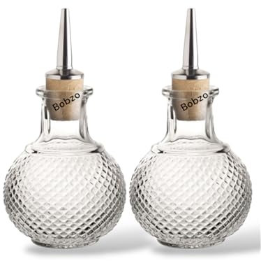 Bobzo 2-Pack Vintage Glass Dash Bottles 150ml – Bitters, Oil & Vinegar Dispenser with Pourer – Cocktail Mixer, Salad Dressing Bottle for Barware, Kitchen, Home & Commercial Use