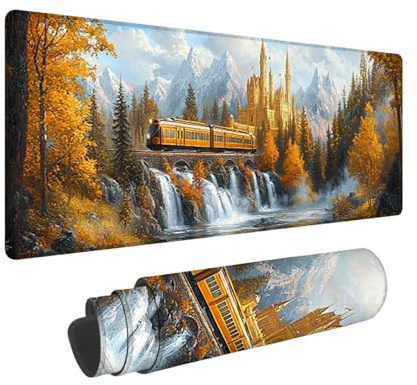 Gaming Mauspad, Mousepad XXL 600 x 300 mm Mouse Pad mit Wasserdicht und Anti-Rutsch Großer Tischunterlage für Büro&Zuhause Verbessert Präzision und Geschwindigkeit Gaming Zubehör (Landschaft Zug) K212