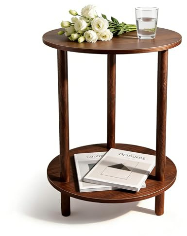 Eirolace Runder Bambus Beistelltisch, 40 cm Durchmesser, 53 cm Höhe, Dunkle Walnuss, Doppellagig, Modern, für Wohnzimmer, Schlafzimmer, Flur