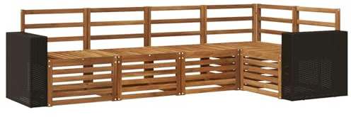 vidaXL Ecksofa Set 5 pcs Natur Massivholz Akazie, Garten, modernes Ecksofa, Möbel für draußen, Loungesessel, Bequeme Terrassensitzgruppe
