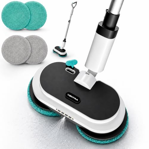 VENTRA® Elektrischer Wischmopp - Kabelloser Bodenreiniger - 3300mAh | Sprühfunktion, Bis 60 Min. Laufzeit, 6 Mikrofaserpads, LED-Licht, Doppel-Wischkopf, Bodenreiniger inklusive