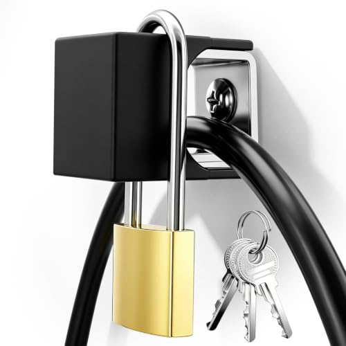 Cable de carga de coche eléctrico antirrobo - bloqueo de cable EV para 25 mm, soporte para caja de pared, núcleo de metal, candado y kit de montaje, para uso en interiores y exteriores