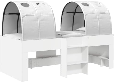 Owoxanthellate Bettgestell mit Tunnel Weiß Holzwerkstoff - Modernes Hochbett 120x200 cm Set mit Lattenrost und Stauraum - Stabiles Jugendbett und Gästebett für Zeitloses Design