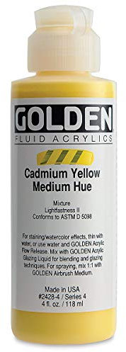 Or 0002428-4 4 oz - 118ml - Fluid Peinture acrylique Color Paint Bottle - Jaune de cadmium moyen Hue