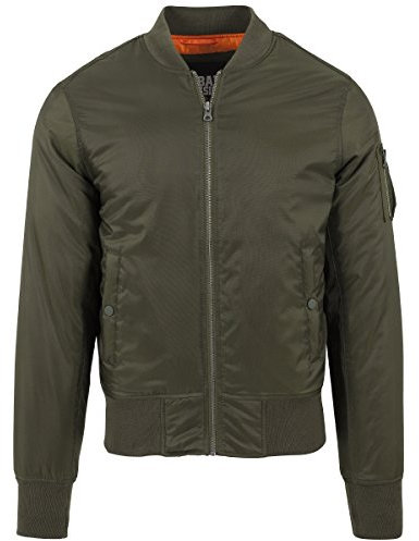 Urban Classics Herren Jacke - Basic Bomber Jacket, Bomberjacke mit aufgesetzter Tasche und Zipper am Arm, Grün (Darkolive 551), Gr. Small (Herstellergröße: S)