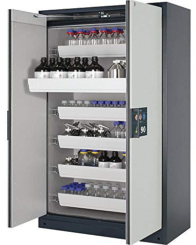 Gefahrstoffschrank, BxTxH 1193x615x1953 mm, 6 Auszugswannen, inkl. TSA, Korpus/Tür RAL 7016/7035