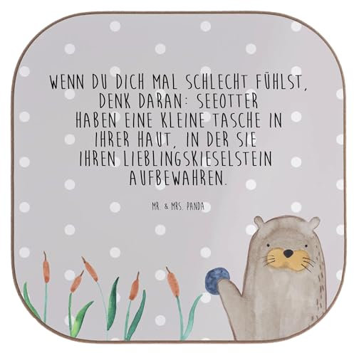 Mr. & Mrs. Panda Getränkeuntersetzer Otter Stein - Geschenk, Untersetzer für Gläser, Glasuntersetzer, Seeotter, Untersetzer Design, neugierig,