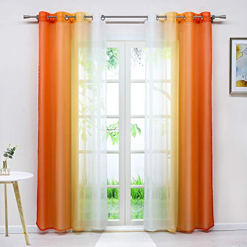 Joyswahl Gardine Voile Vorhang mit Farbverlauf Design »Agnes« Dekoschal Fenster Schal BxH 140x245cm Orange mit Ösen 2er Pack