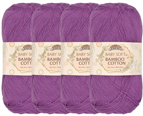 JubileeYarn Baby Soft Bamboo Cotton Yarn - 50g/Skein - Deep Purple - 4 Skeins