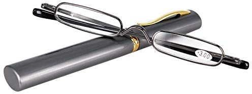 KoKoBin Mini Schmal Lesebrille Federscharnier Metall Lesehilfe Unisex-Sehhilfe mit Etui(Gewehr,+2.0)