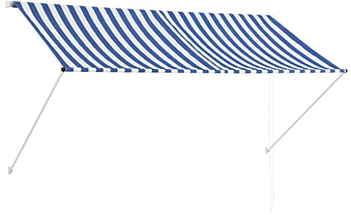 vidaXL Markise, Klemmmarkise Einziehbar, Sonnenschutz für Fenster Terrasse Balkon, Balkonmarkise Fallarmmarkise Fenstermarkise, 250×150cm Blau Weiß