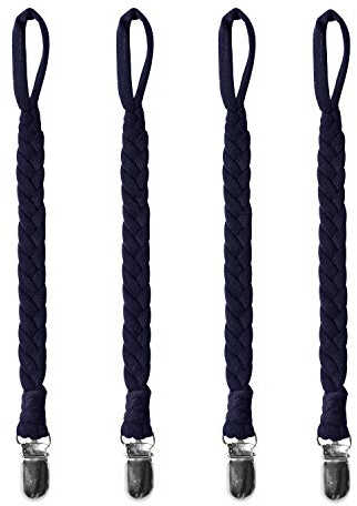 CULASIGN 4Pcs Schnullerkette Baumwolle Schnullerband Baby Schnullerketten Clips für Neugeboren Mädchen und Jungs (Schwarz)