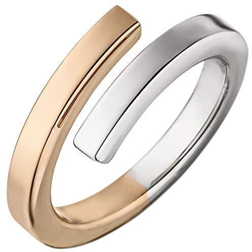 Jobo Damen-Ring offen aus 925 Sterling Silber Bicolor vergoldet Größe 56
