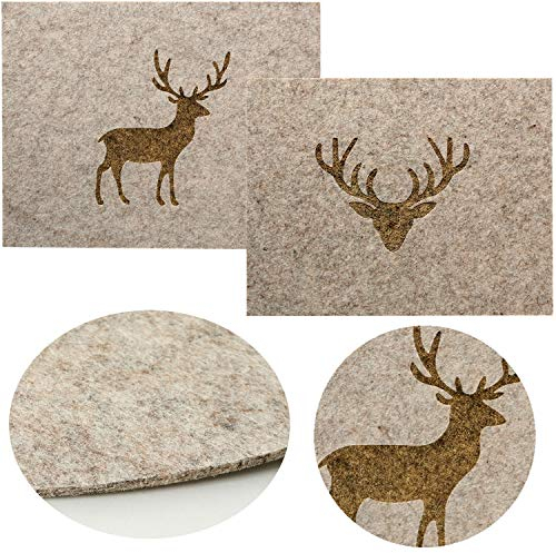 LS-LebenStil 2X Tischset Platzset Hirsch Filz Braun Rechteckig Platzdeckchen Platzmatte Motiv