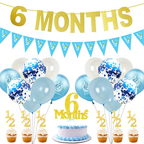 JOYMEMO 6 Monate Geburtstag Dekorationen für Boy Gold halbes Jahr Banner Cake Topper Pink 1/2 Wimpel Party Supplies