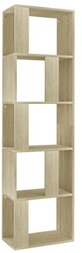 vidaXL Bücherregal Raumteiler mit 5 großen Fächern Wandregal Standregal Aktenregal Raumtrenner Büroregal Regal Sonoma-Eiche 45x24x159cm Holzwerkstoff