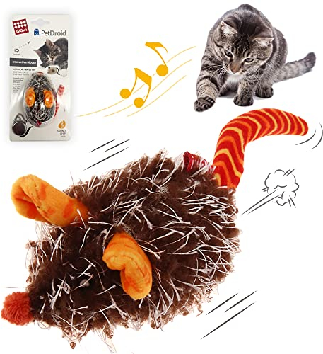 GiGwi Moving Cat Toy Mouse, Interactive Cat Toys Mice Electronic with Furry Tail, Automatic Squeaky Cat Toys for Kitten Indoor/Outdoor Exercise (Orange-Ear)