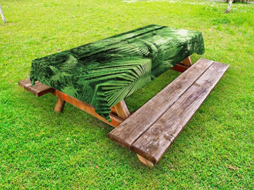 ABAKUHAUS Regenwald Outdoor-Tischdecke, Palmen exotische Pflanzen, dekorative waschbare Picknick-Tischdecke, 145 x 210 cm, Grün