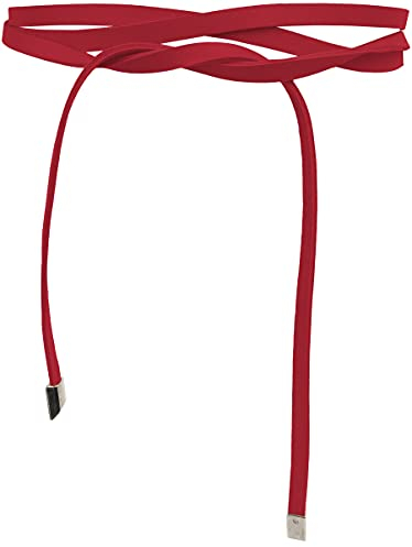FISH IN THE SEA - Super Slim 1cm schmaler Obi Gürtel - Lipstick Rot - Wickelgürtel - Taillengürtel - Bindegürtel - Echtleder - Damen - Halsband - Lederkette - Länge 245cm/ Breite 1 cm