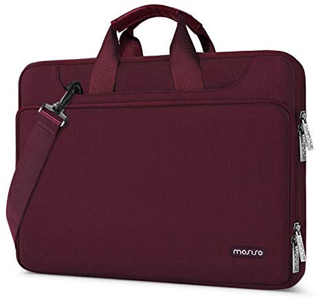 MOSISO 360 Protective Laptop Bag 13.3 inch, 13-13.3 inch Laptop Shoulder Bag Compatible with MacBook Air/Pro 13 / Pro 14 M4 M3 M2 M1, HP Dell Acer ASUS, Matching Color Sleeve with Belt, Wine Red