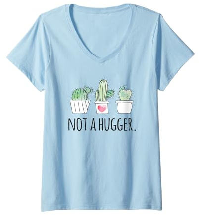 Donna Not A Hugger Shirt Funny Gardeners No Hugs Succulent Cactus Maglietta con Collo a V