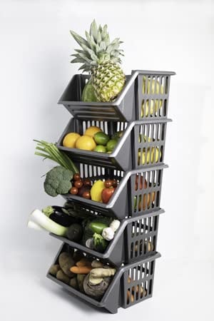 Fruit Vegetable Storage Rack Baskets Multifunction Basket for Kitchen Bathroom Living Room (Grey, 5 Racks)