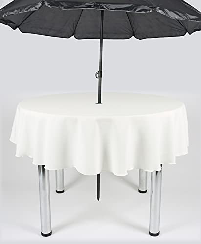 Garden Outdoor Patio Polyester Tablecloth with Hole for umbrella/Parasol (Ivory, 58 Diameter (147cm))
