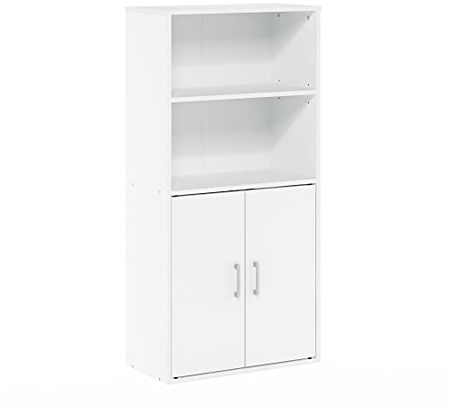 Furinno Pasir Armario de Almacenamiento con 2 estantes Abiertos y 2 Puertas, Madera de ingeniería, White, 59.9(W) x 121.4(H) x 30(D) cm