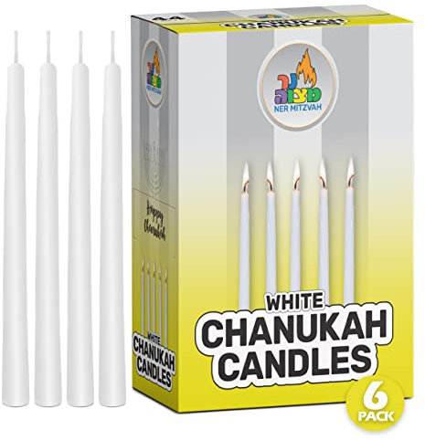 6 Stück weiße Chanukah-Kerzen – Standardgröße passend für die meisten Menora – hochwertiges Wachs – Bulk für alle 8 Nächte von Chanukka – Ner Mitzwa