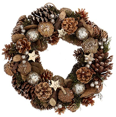 Holyart Adventskranz mit Beeren, Tannenzapfen und Sternen mit Glitzer, 36 cm