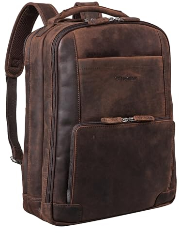 STILORD 'Harlow' Zaino in Pelle XL da Uomo | Zaino Business per Laptop da 15-17 Pollici | Grande Zaino porta PC da Lavor | Sistema di Attacco al Carrello | Vera Pelle, Colore:zamora - marrone