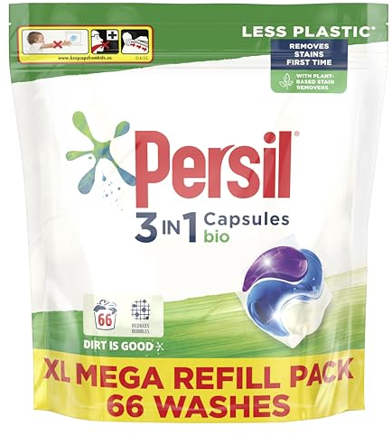 Persil 3 in 1 Bio Laundry Washing Capsules brilliant stain removal XL mega refill pack 1. 782 kg (66 washes)