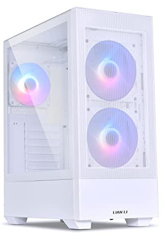 Lian Li ATX-PC-Gehäuse mit hohem Luftstrom, RGB-Gaming-Computergehäuse, mit 3 ARGB-PWM-Lüftern vorinstalliert,Glas-Seitenwand (LANCOOL 205 MESH C, weiß)