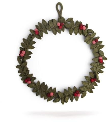 Én Gry & Sif Türkranz I Hand-Made & fair-Trade Kranz aus Filz, skandinavische Deko für Herbst Winter Weihnachten I Weihnachtskranz dunkelgrün mit roten Beeren, ⌀30cm