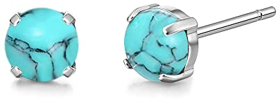 Hypoallergene Ohrringe aus Titan, Palme/Mondstein/Katzenauge/Blauer Türkis Ohrstecker,Implantat Qualität Zarte Schmuckstücke für empfindliche Ohren (5mm, Türkis)